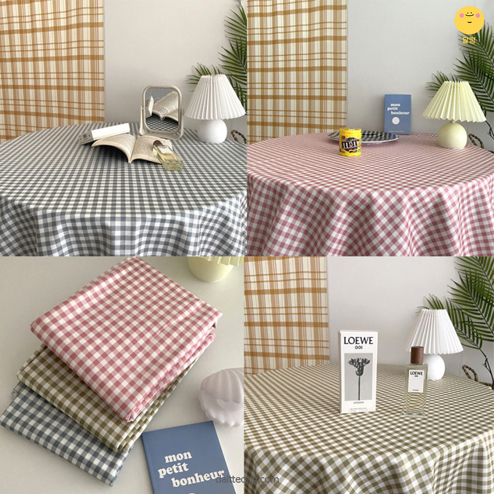 달떵 빈티지 감성 체크 식탁 테이블보 식탁보 2인 4인 원탁 식당 카페 덮개천 커버 캠핑