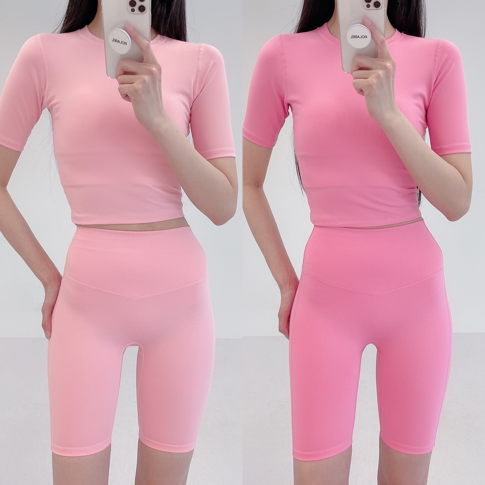 로라벨 스카 상의 필라테스복 요가복 필라테스 상의 옷 커버업 운동복 탑 요가 반팔 크롭 - 상세 이미지 3