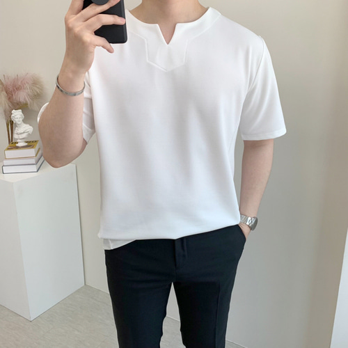 95부터 110 빅사이즈까지 남자 오버핏 반팔티 분또 스판 브이넥 여름 티셔츠 4컬러 이미지 3