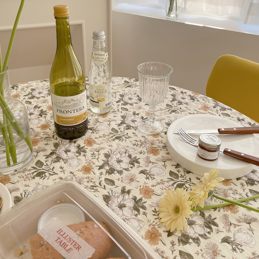 로망스 핑크 플라워 린넨 테이블보 식탁보 원형 사각 캠핑 홈카페 파티 집들이 95X110