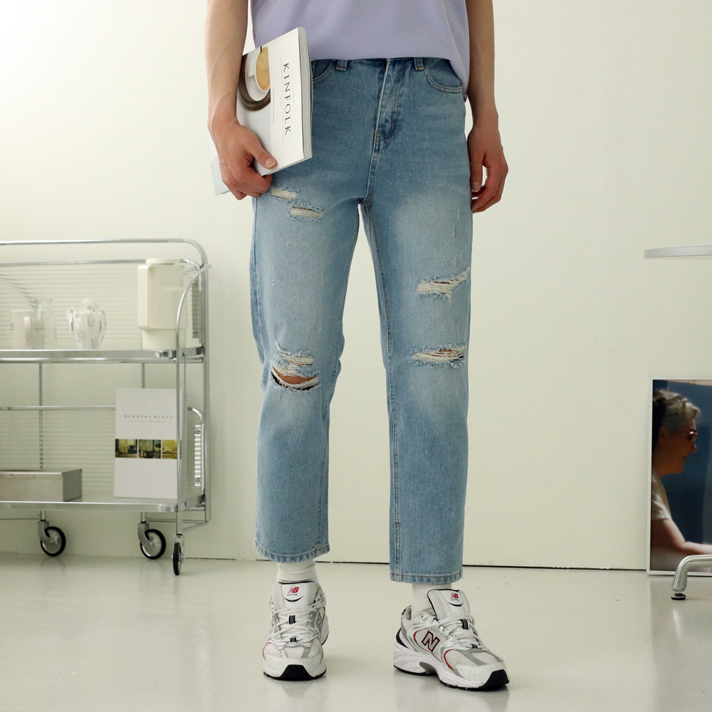디스트로이드진 빅사이즈 찢어진 연청바지 남자청바지 - 상세 이미지 2