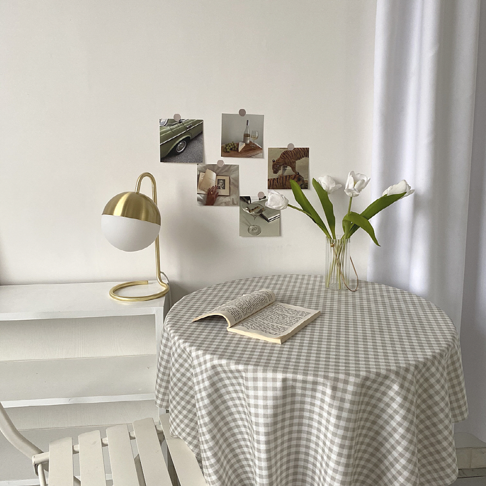 벨벳 빈티지 체크 테이블보 감성 식탁보 책상 돌상 화장대 협탁 원형 사각 홈캠핑 테이블천