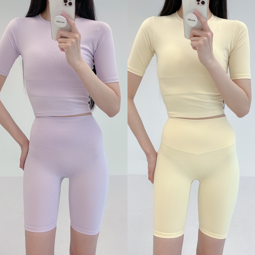로라벨 스카 상의 필라테스복 요가복 필라테스 상의 옷 커버업 운동복 탑 요가 반팔 크롭 - 상세 이미지 2