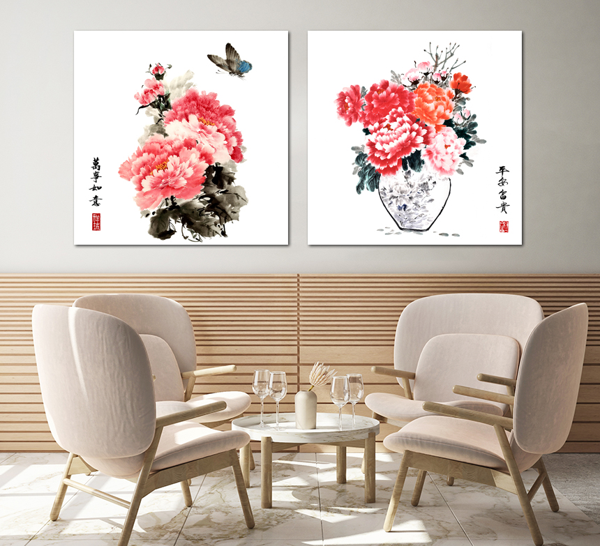 목단꽃 풍수 인테리어 거실 그림 액자 가게오픈선물 목단꽃1소형 이미지 4