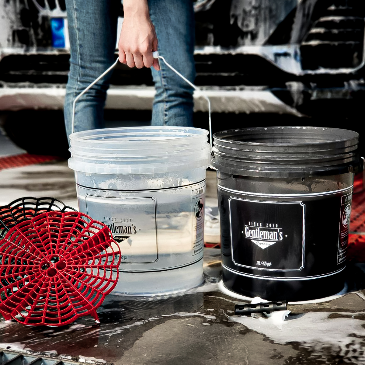 세차버킷 그릿가드 세트 젠틀맨 반투명 18L+오토워시 거름망