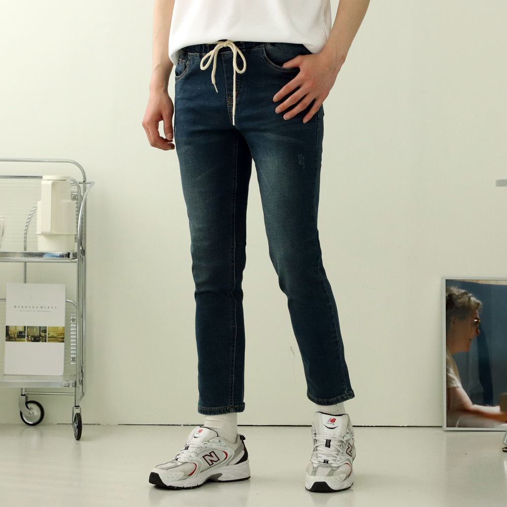 남자진청바지 빅사이즈 허벅돼 밴딩 고무줄청바지 이미지 2