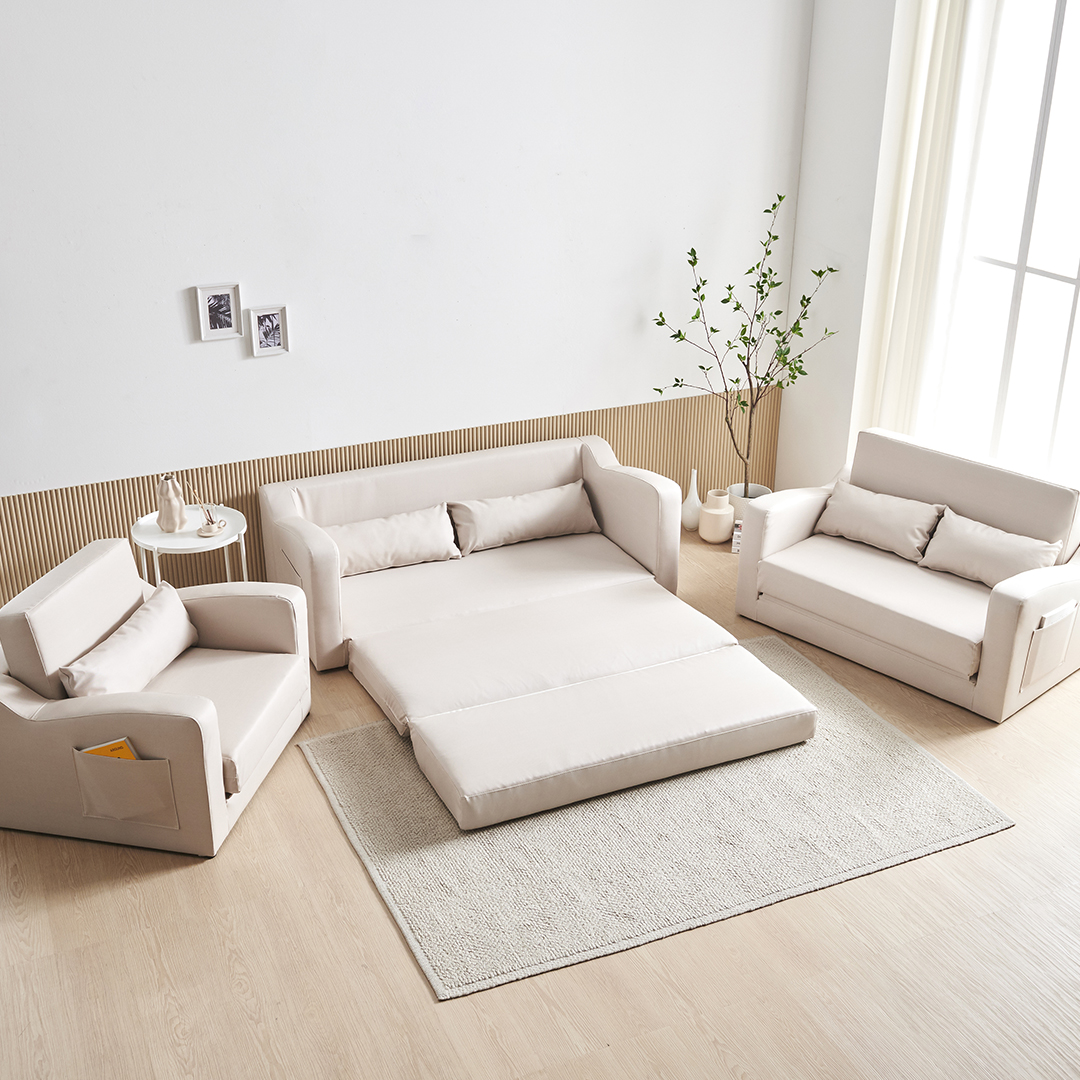 수오 로즈망 방수가죽 접이식 소파베드 3인용