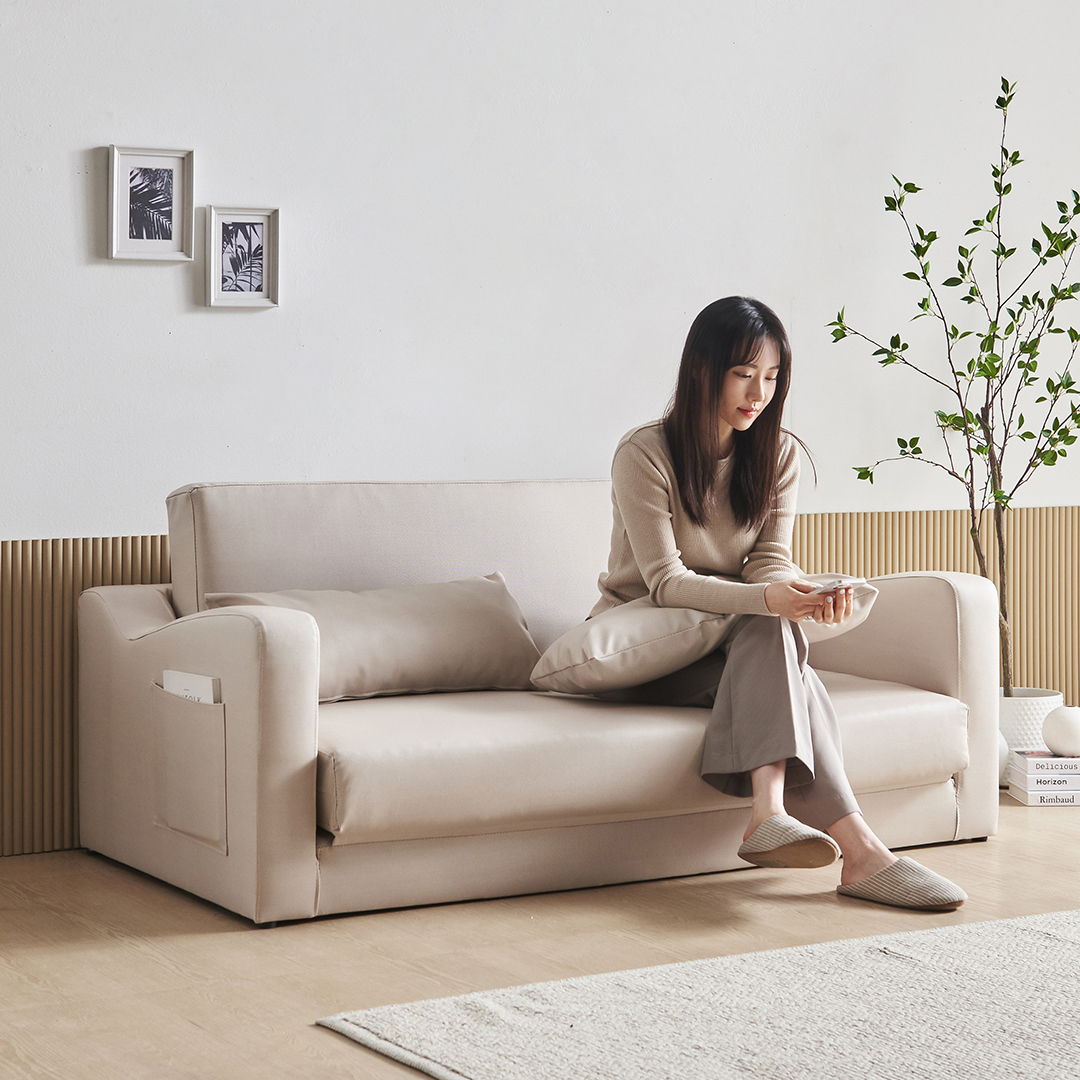 수오 로즈망 방수가죽 접이식 소파베드 3인용