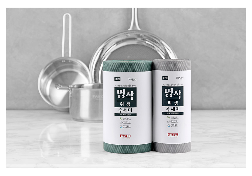 명작 일회용 주방 위생 수세미 다용도 수세미 30매 2개 / 60매 2개 그레이 카키 - 상세 이미지 2
