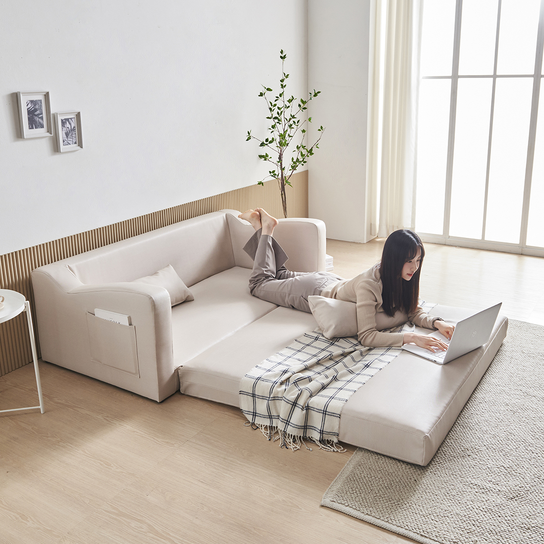 수오 로즈망 방수가죽 접이식 소파베드 3인용