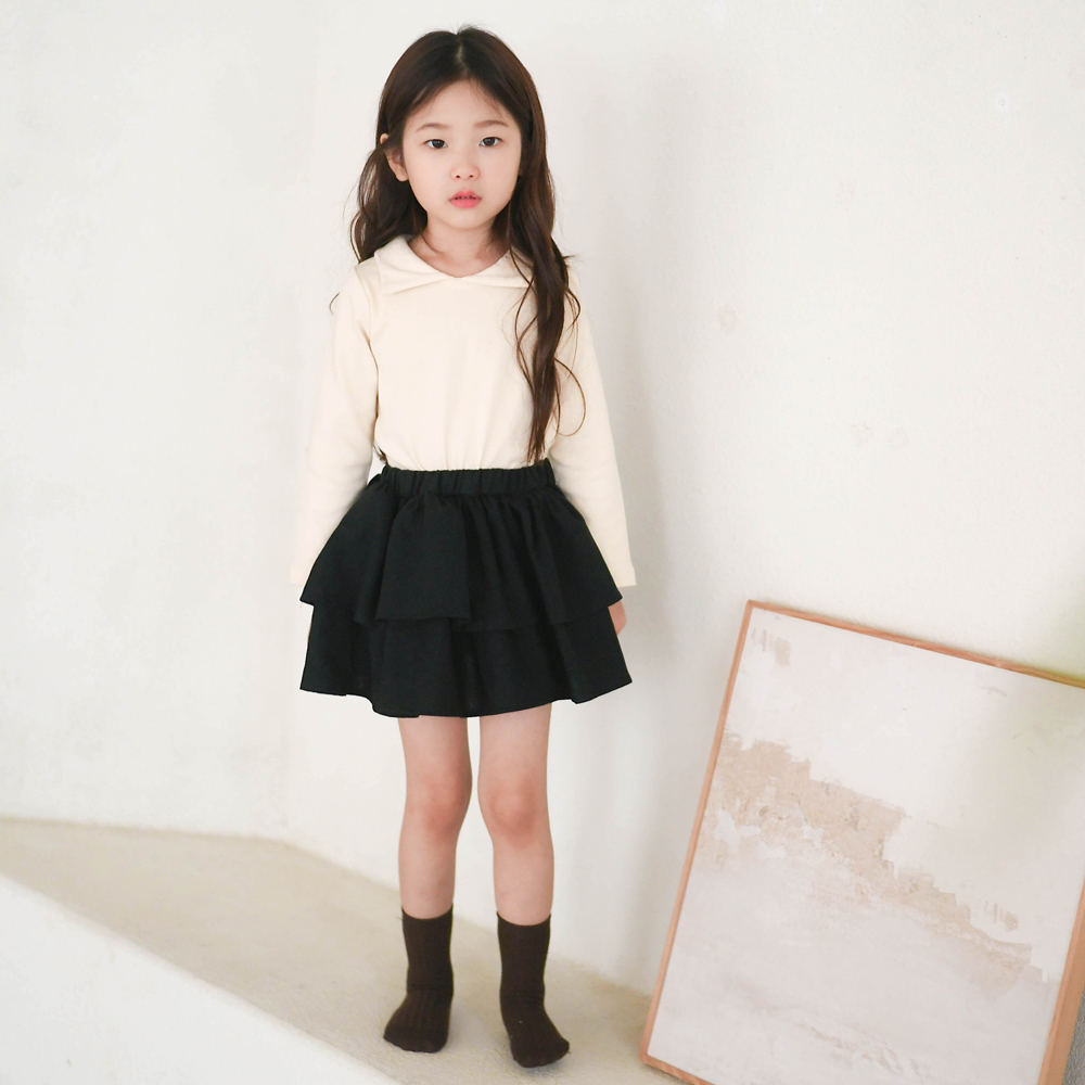 미니 오픈 카라 프릴 티셔츠 봄 가을 겨울 아이보리 네이비 아동 여아 유아 어린이 긴팔 - 상세 이미지 2