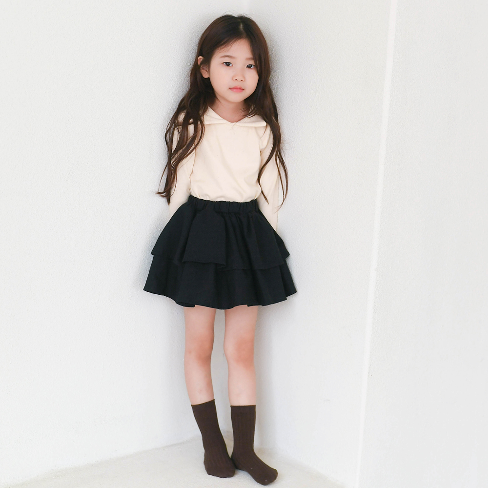 미니 오픈 카라 프릴 티셔츠 봄 가을 겨울 아이보리 네이비 아동 여아 유아 어린이 긴팔 - 상세 이미지 5