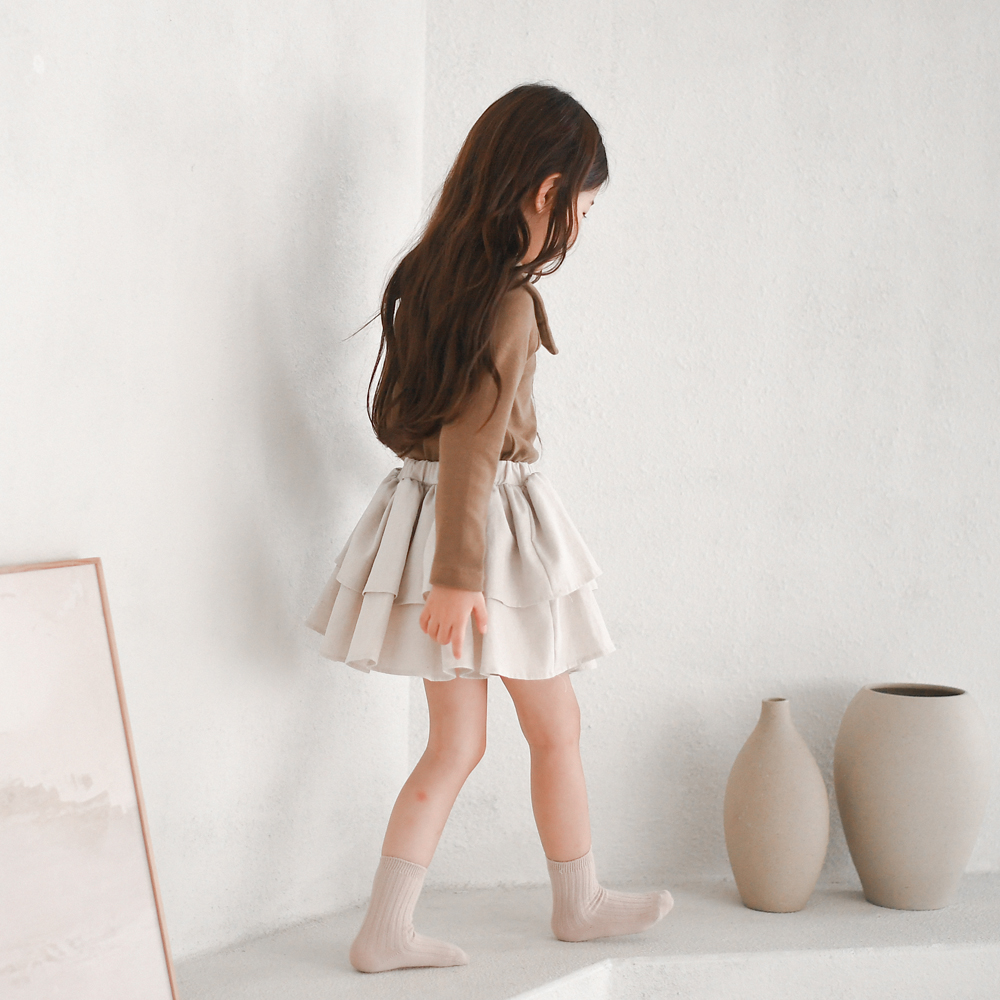 올슨 카라 프릴 티셔츠 봄 가을 겨울 아이보리 오트밀 브라운 아동 여아 유아 - 상세 이미지 3