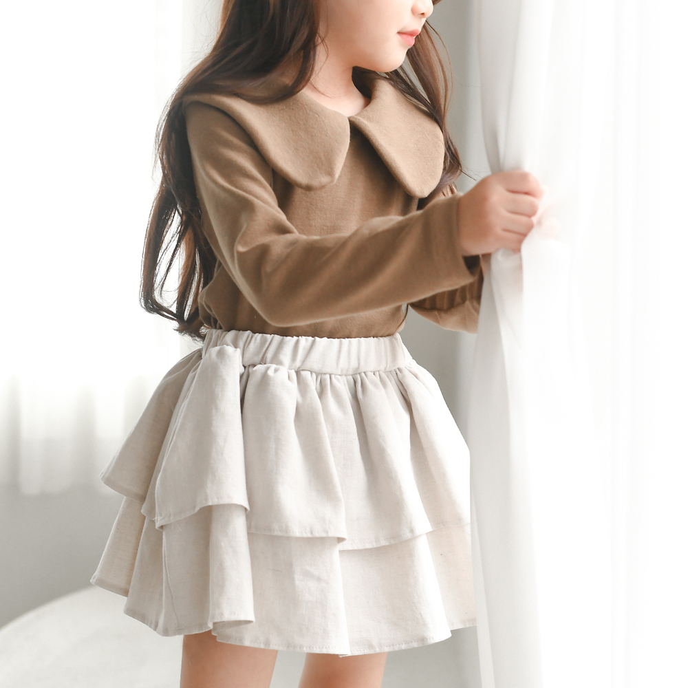 올슨 카라 프릴 티셔츠 봄 가을 겨울 아이보리 오트밀 브라운 아동 여아 유아 - 상세 이미지 2