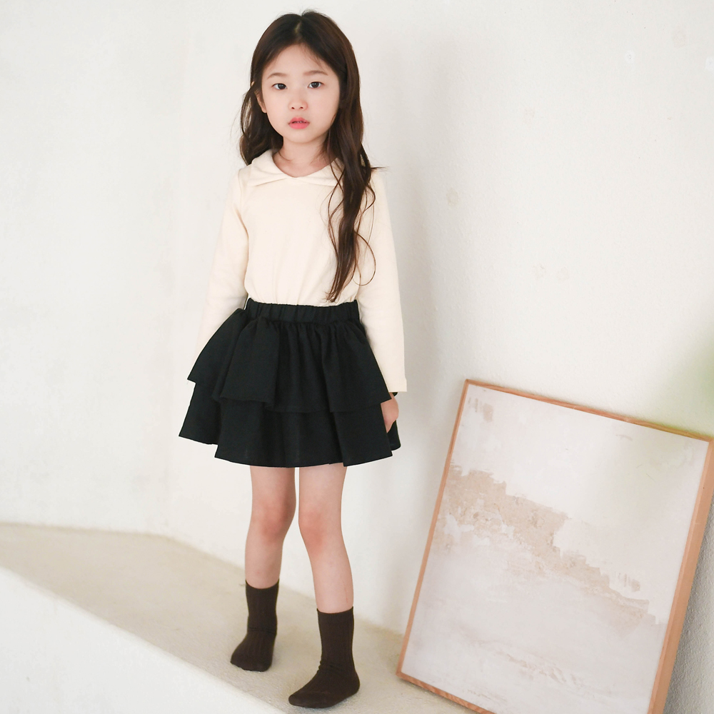 미니 오픈 카라 프릴 티셔츠 봄 가을 겨울 아이보리 네이비 아동 여아 유아 어린이 긴팔 - 상세 이미지 3