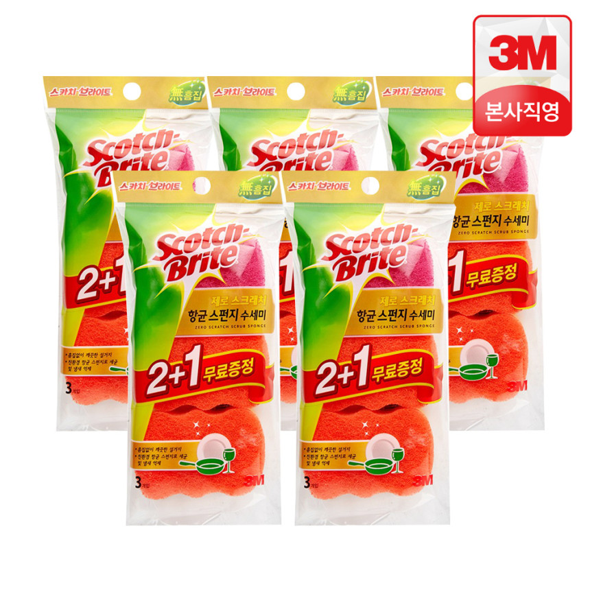 3M 스카치브라이트 제로스크래치 스펀지 수세미 3개입, 5개 사진 2