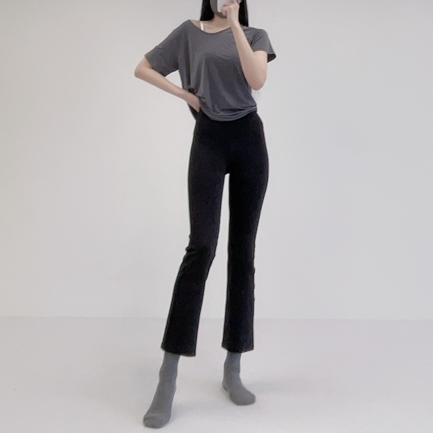 로라벨 라프 부츠컷 레깅스 스판 편한 빅사이즈 운동 요가 바지 하이웨스트 슬랙스 팬츠 - 상세 이미지 3