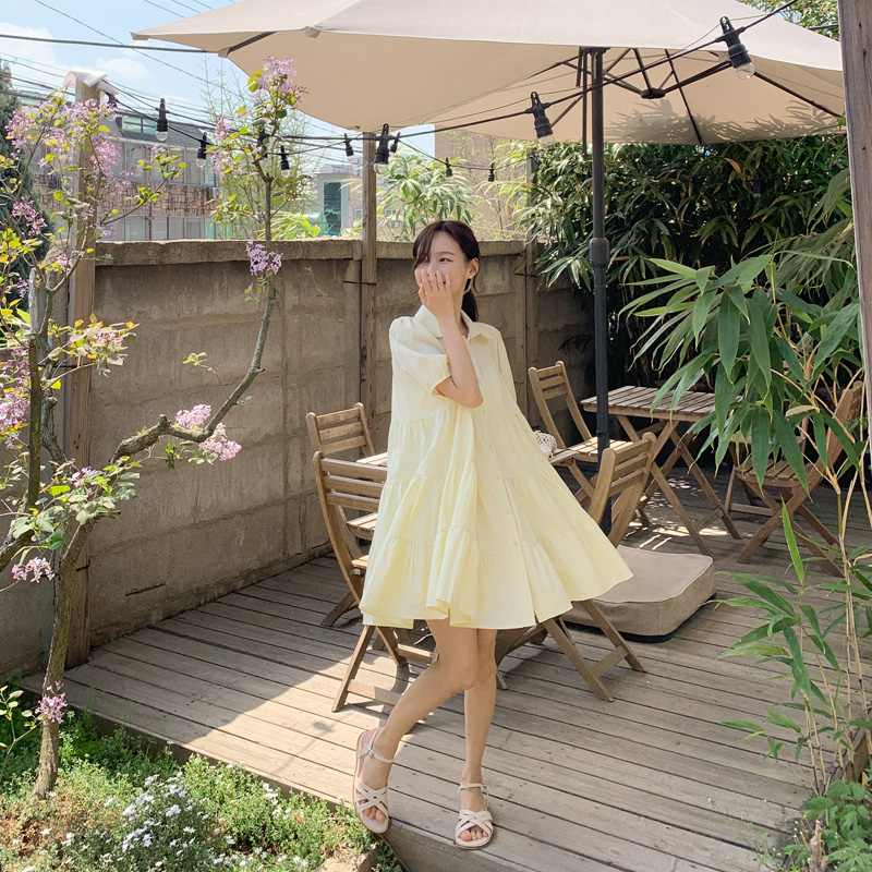 러블리 퍼프숄더 캉캉 미니 셔츠 원피스 dress 셔츠 op13774 - 상세 이미지 5