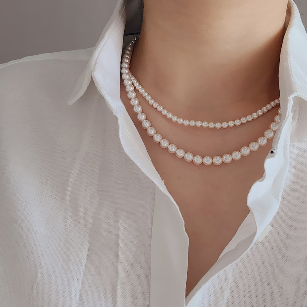 오스트리아 크리스탈 스왈 진주 펄 목걸이 4mm 6mm 8mm - 상품 이미지
