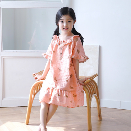 유아 아동 여름 면 여아 원피스 잠옷 공주 파자마 곰돌이2 - 상세 이미지 4
