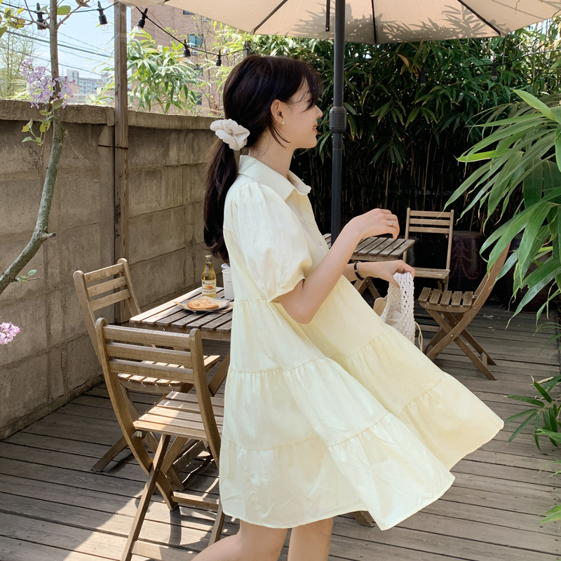 러블리 퍼프숄더 캉캉 미니 셔츠 원피스 dress 셔츠 op13774 - 상세 이미지 4