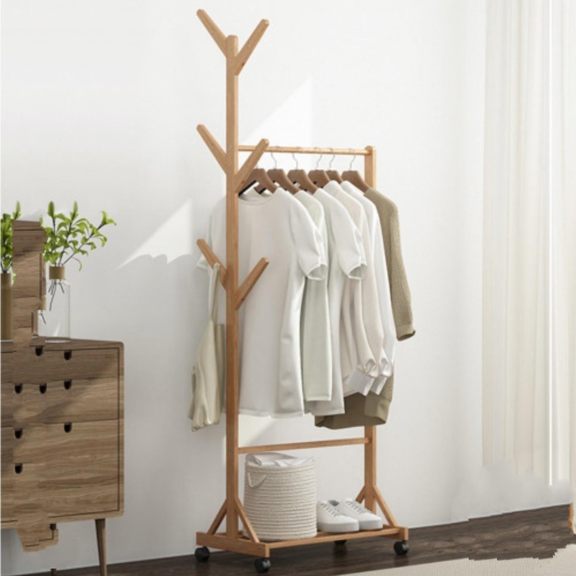 소형 행거 원목 트롤리 행거 좁은 자취방 일자 작은 행거