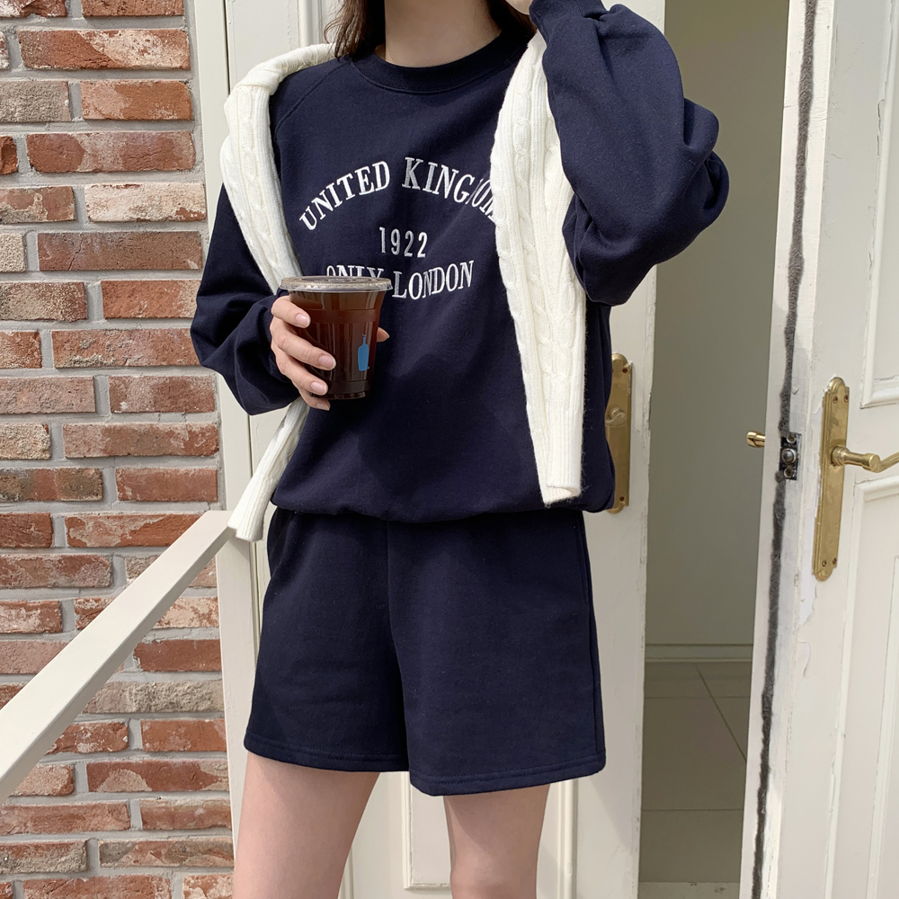 레터링 자수 맨투맨 반바지 여성트레이닝세트 츄리닝 상하 세트 캠핑룩 엄마등원룩 원마일웨어 이미지 4
