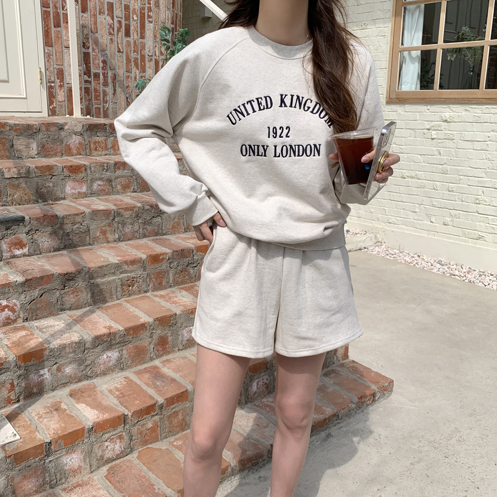 런던 여성트레이닝세트 맨투맨 반바지 여자츄리닝세트 상하SET 캠핑룩 엄마등원룩 원마일웨어 - 상세 이미지 4