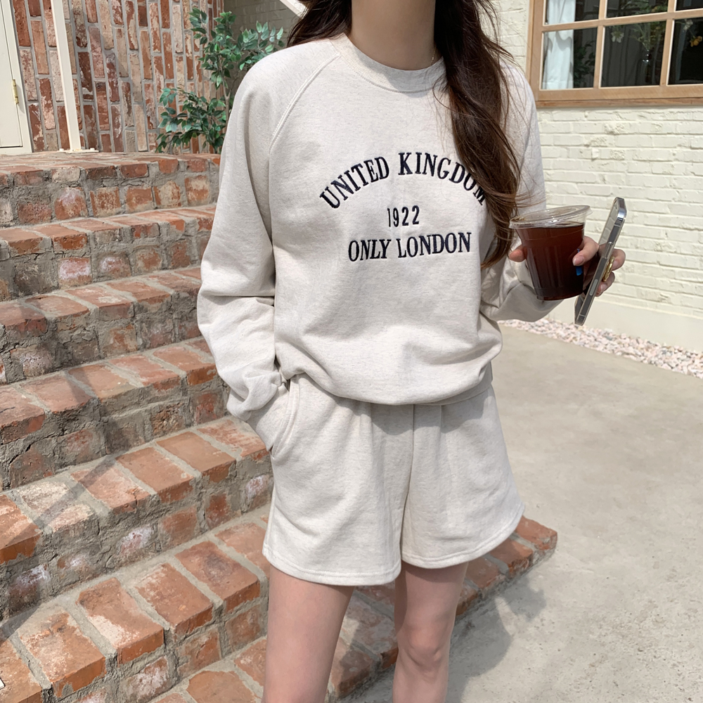 런던 여성트레이닝세트 맨투맨 반바지 여자츄리닝세트 상하SET 캠핑룩 엄마등원룩 원마일웨어 - 상세 이미지 2