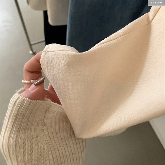 밸리사 린넨 배색 금장 루즈핏 블라우스 (아이베이지,블랙) 여름 봄 자켓 가디건 제이플로우 이미지 6