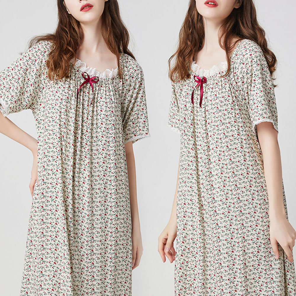 롱 원피스 여성 수면 잠옷 홈웨어 파자마 반팔M - 상품 이미지