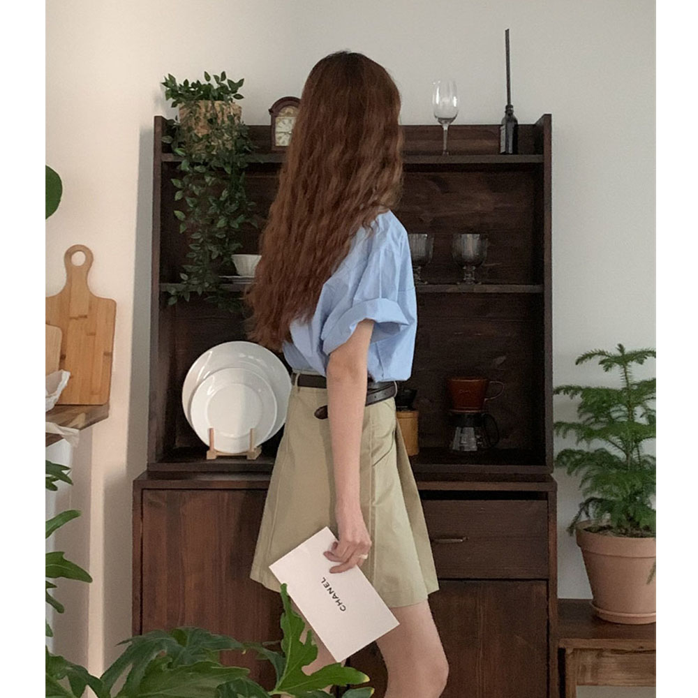 (s/s인기 재진행) 왕카라 한여름 롤업 포켓 셔츠 코튼 반팔 비서 구김없는 마린블라우스 - 상세 이미지 3