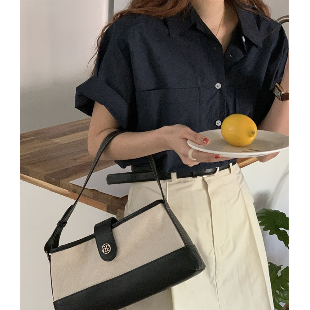 (s/s인기 재진행) 왕카라 한여름 롤업 포켓 셔츠 코튼 반팔 비서 구김없는 마린블라우스 - 상세 이미지 2