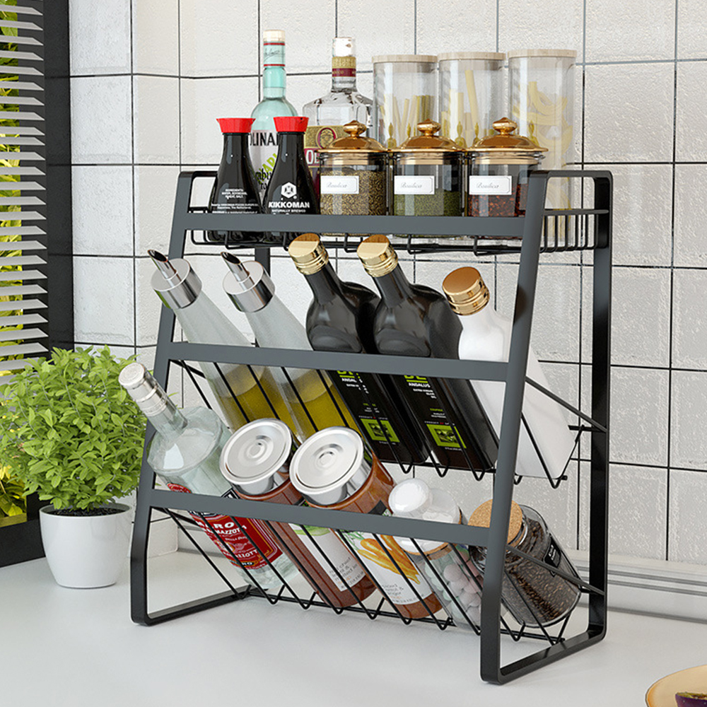 3단 양념통선반 2단슬라이딩 양념 정리대 수납 싱크대 하부장 2단 슬라이딩선반 주방선반 제품 이미지