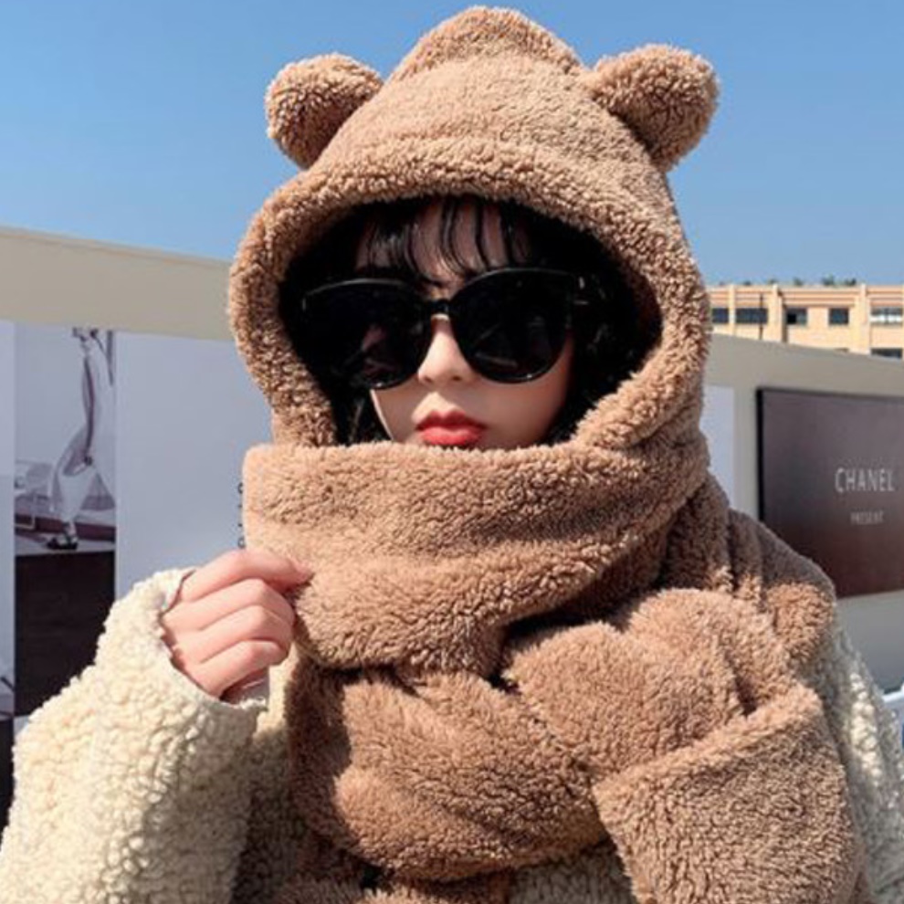 귀 덮는 모자 목도리 일체형 곰돌이 귀도리 여성 귀도리 모자 - 메인 이미지
