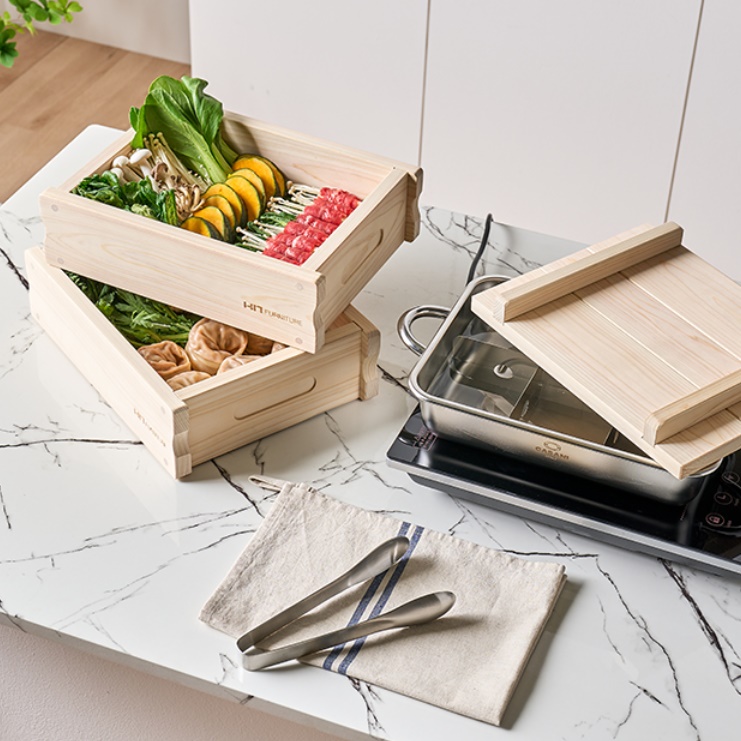 미니 편백 찜기 편백찜만들기 보쌈 인덕선용 사각 2단