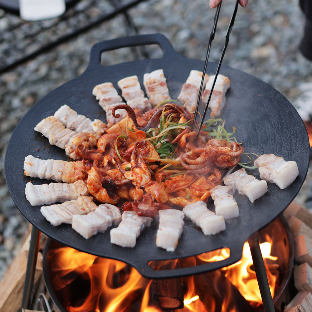 국산 캠핑그리들 캠핑 가마솥 바베큐 그릴 전골 불판 30cm