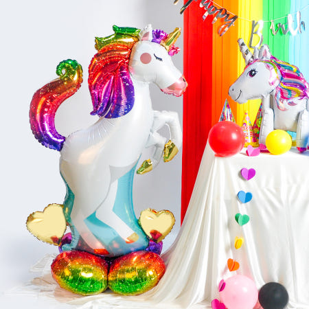 (택배비 무료) 에어벌룬은박풍선유니콘/파티장식/헬륨효과/스탠드풍선/서있는