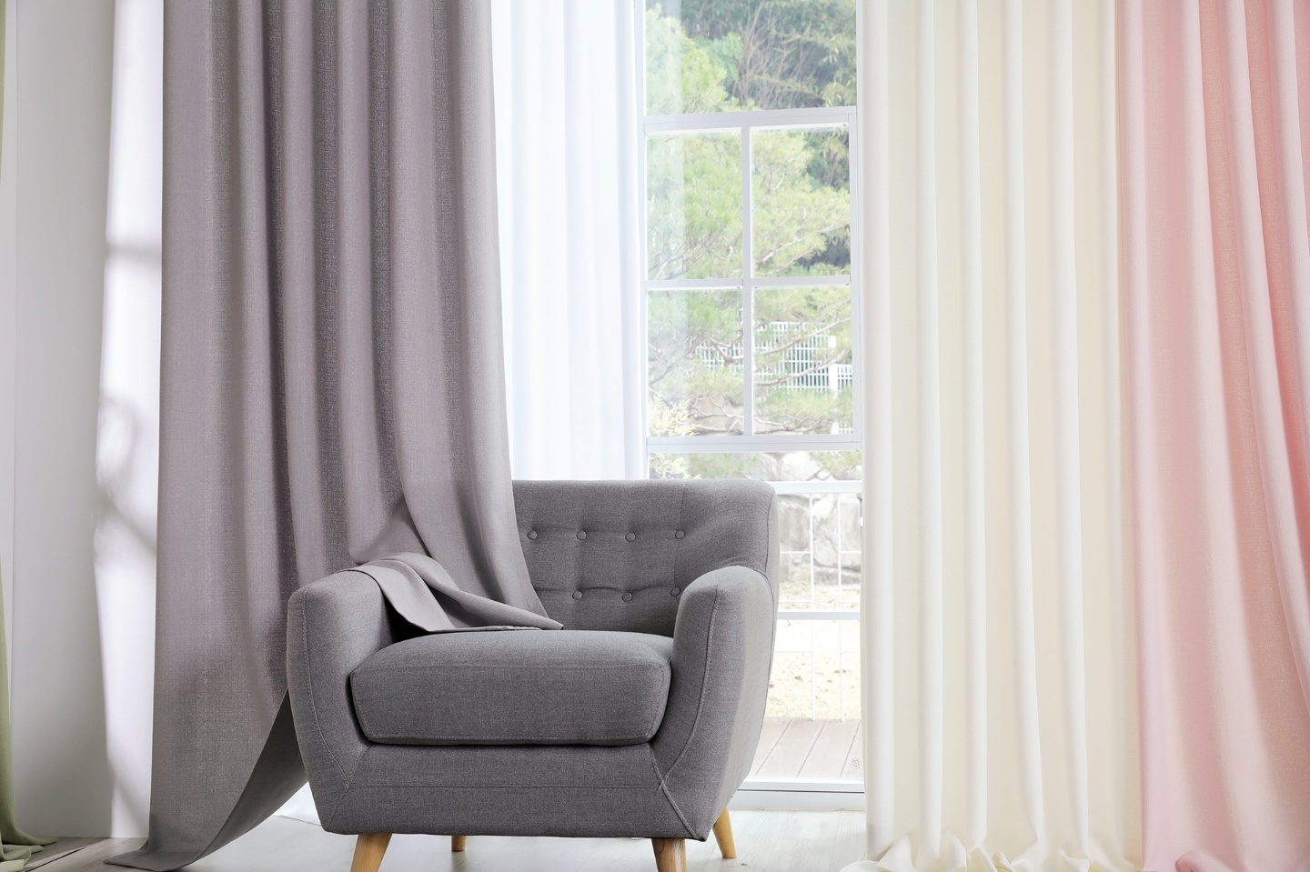 아르일랑 봄 여름 커튼 린넨 느낌 형상기억 1cm 민자 타입 항균 하늘하늘 바라봄 화이트