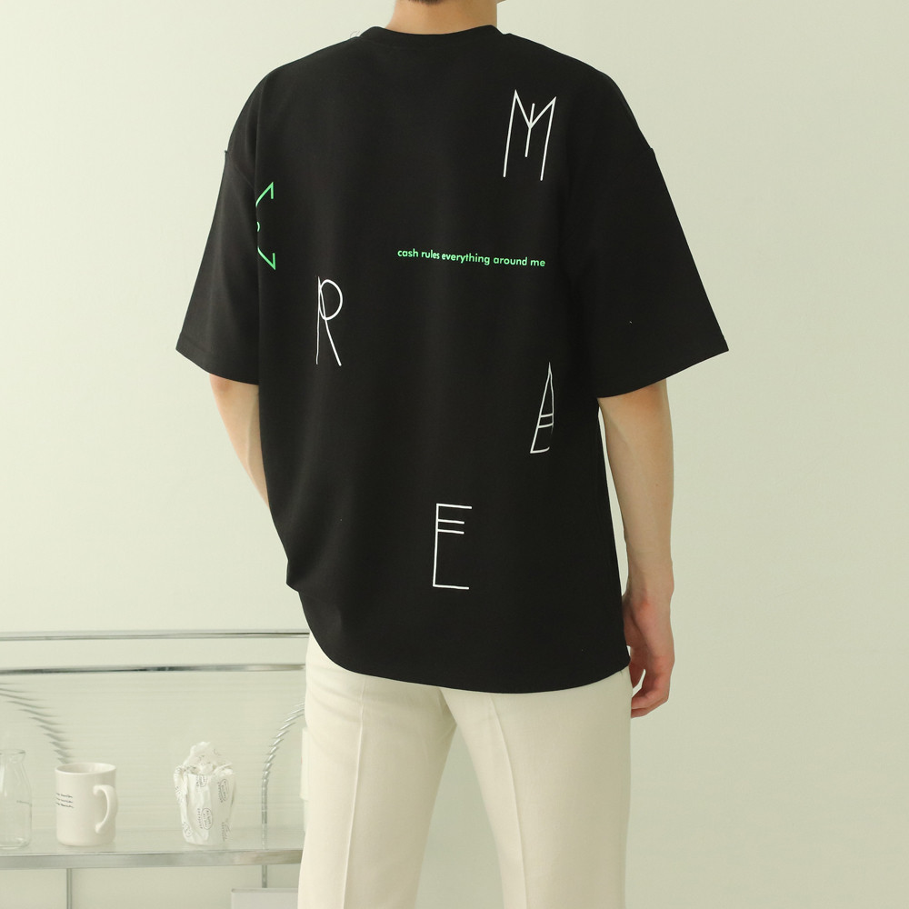 커플반팔티 오버핏 남자 여름 레터링반팔티 - 상품 이미지