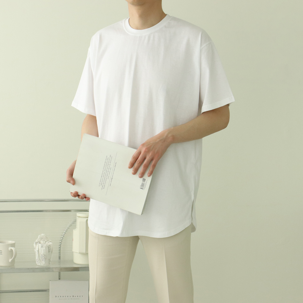 남자오버핏반팔티 라운드 이너 롱 레이어드반팔티 - 상품 이미지