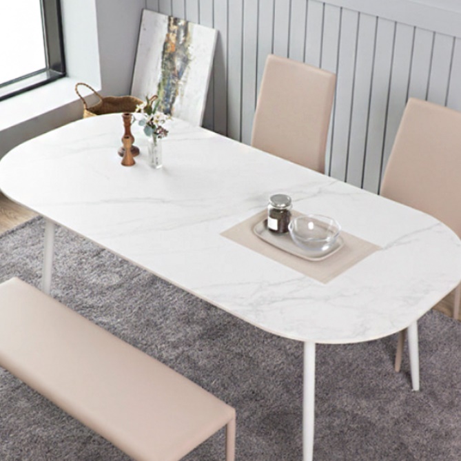 타원형 세라믹 식탁 상판 교체 마블 식탁 4인용 원형 식탁
