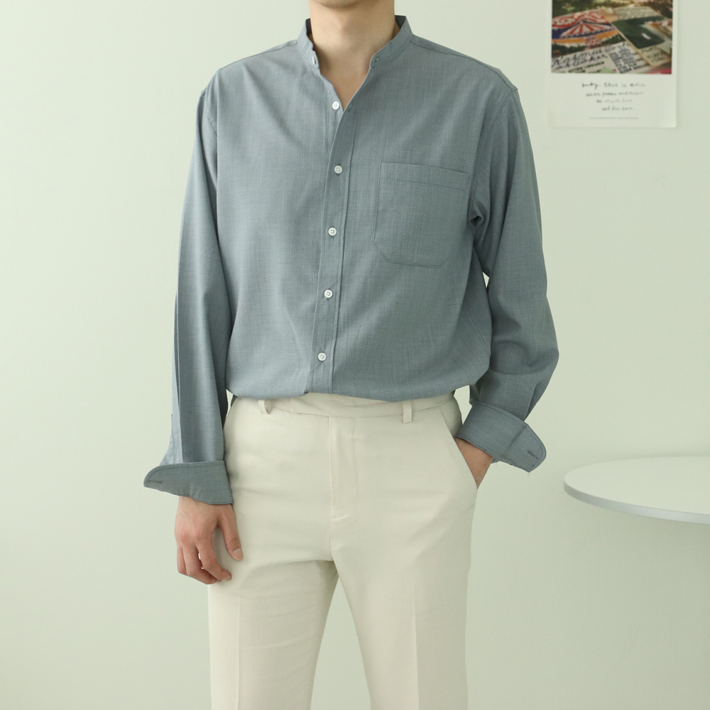 남자 셔츠 오버핏 차이나카라 여름 남방 남자 린넨 셔츠 - 상세 이미지 5