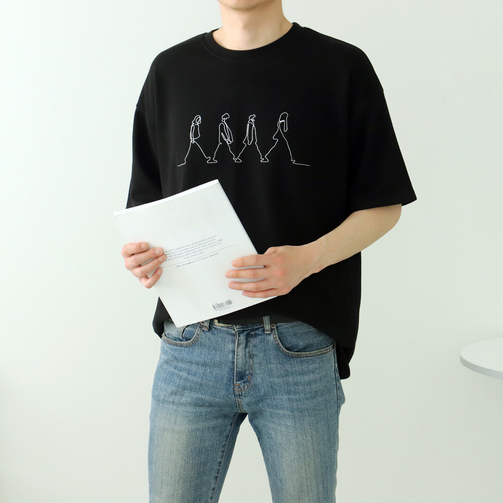 남자반팔티 프린팅 커플 오버핏 여름반팔티 - 상세 이미지 2