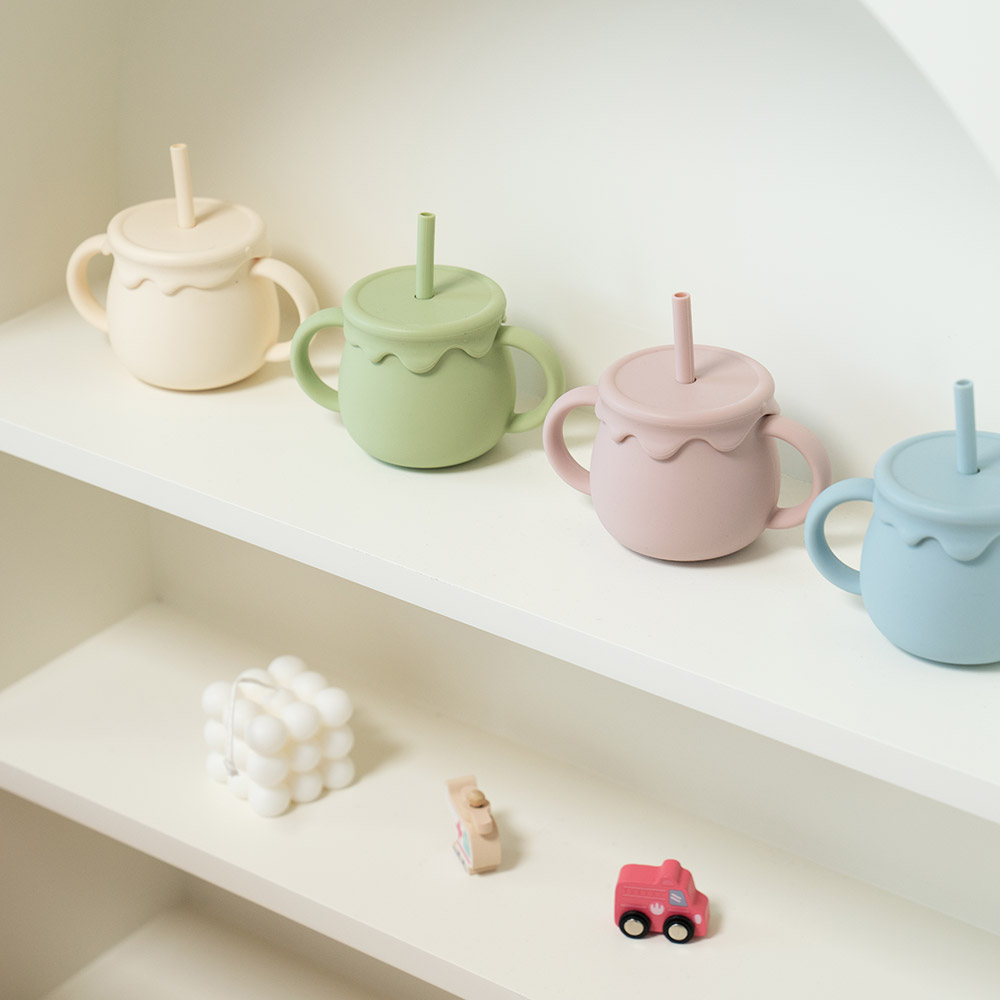 리틀클라우드 아기 유아 꿀단지 멀티 실리콘 빨대컵 스파우트컵 양손 물컵 로즈핑크