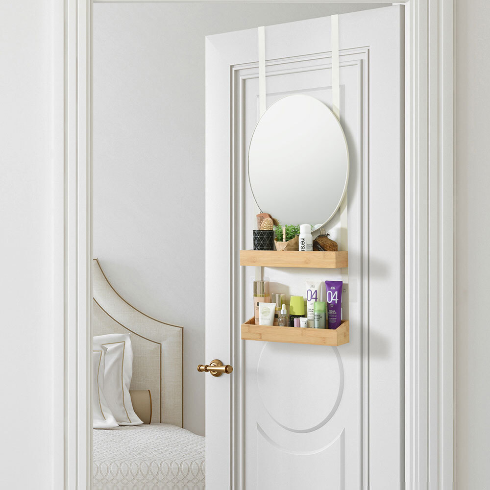 노바리빙 미니 입식 문걸이 화장대 원목 수납 오발 화장품 정리함 거울 자취생 원룸 가구