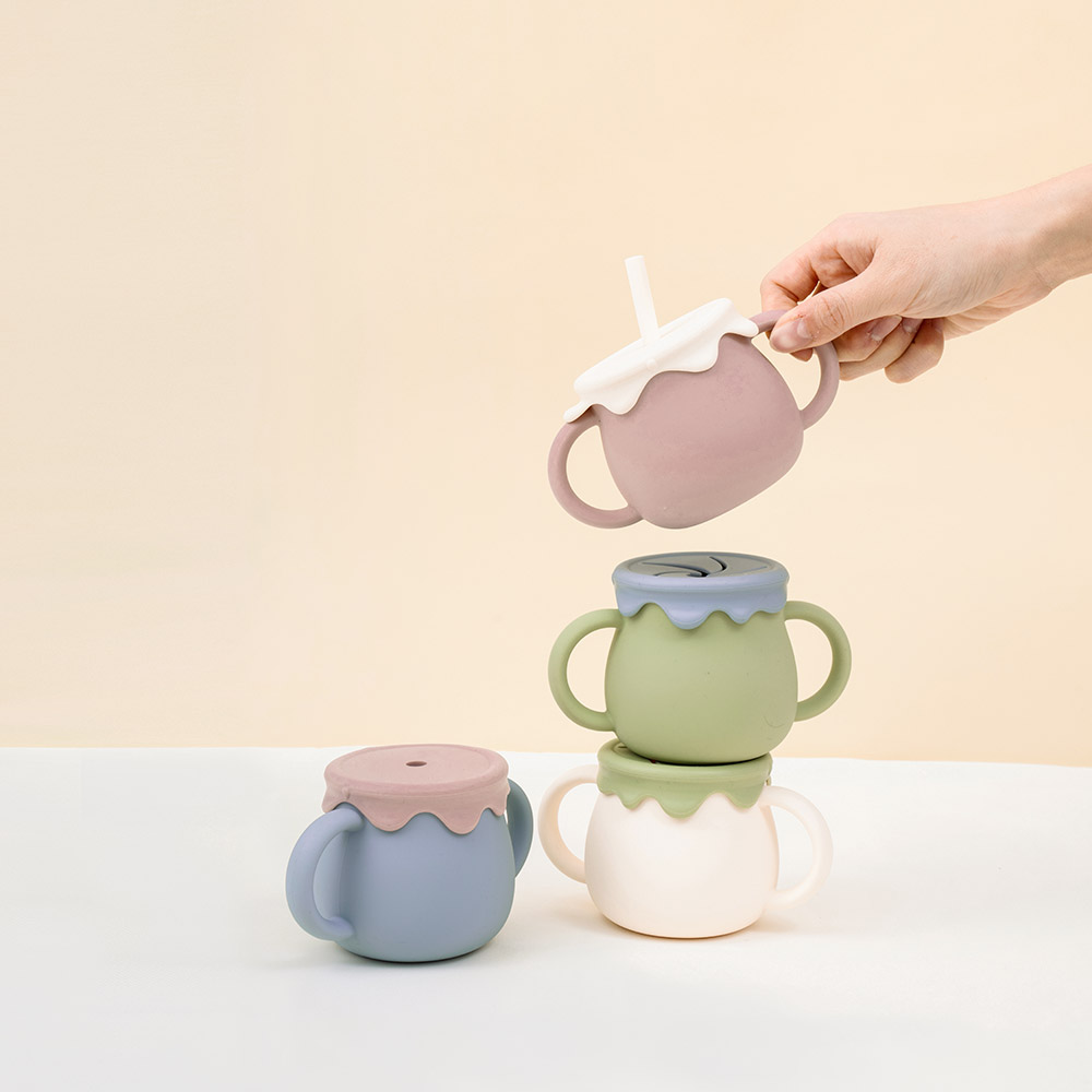 리틀클라우드 아기 유아 꿀단지 멀티 실리콘 빨대컵 스파우트컵 양손 물컵 로즈핑크