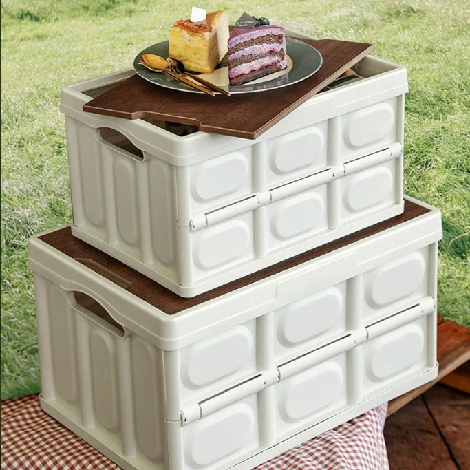 캠핑용 폴딩 박스 우드 상판 캠핑 카고 박스 캠핑 정리함