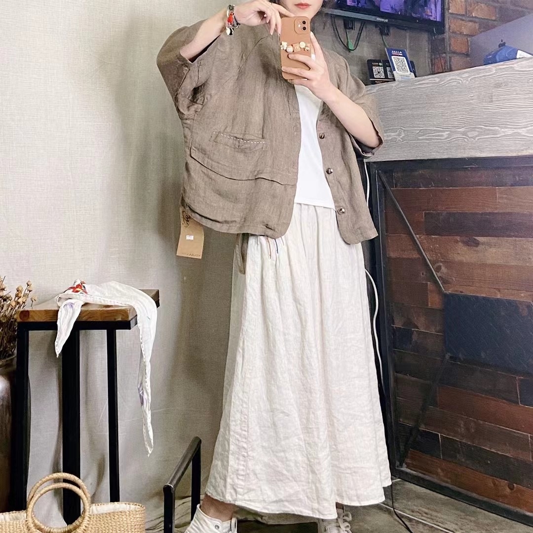 하마마스 여름 린넨가디건 7부소매 가오리핏 오버핏