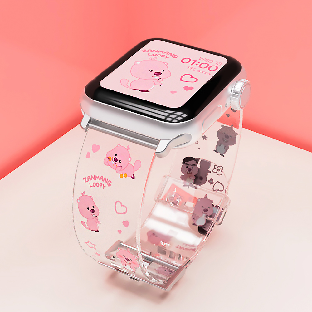 잔망루피 애플워치 스트랩 10 9 8 7 SE2 호환 밴드 시계줄 캐릭터 투명 귀욤뽀짝